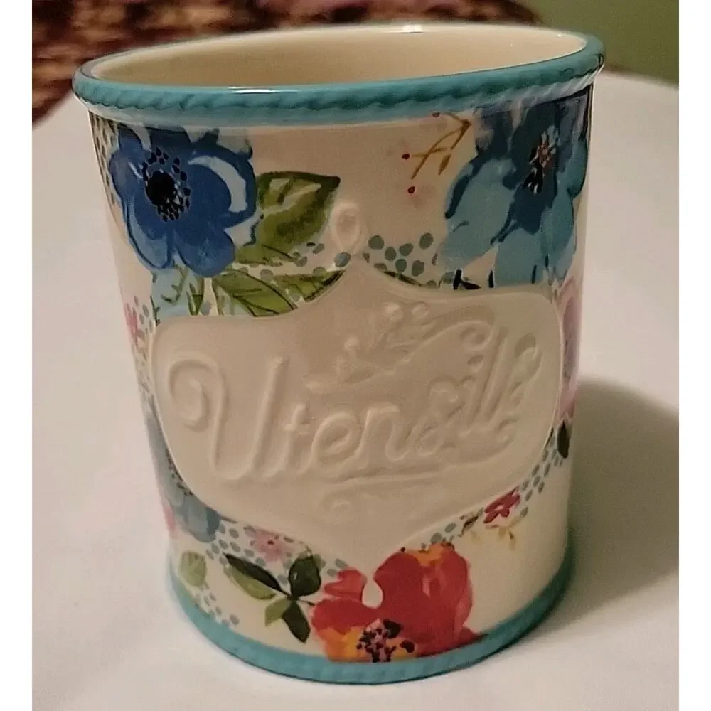 The Pioneer Woman Stoneware Crock Melody Floral Bloom Utensil Holder 5.5